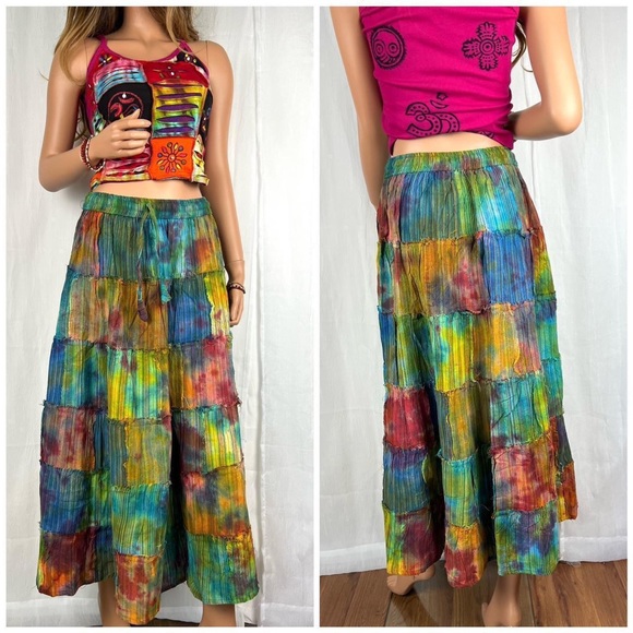 Handmade Tie Dye Boho Hippie Patchwork Long Skirt - Picture 6 of 9